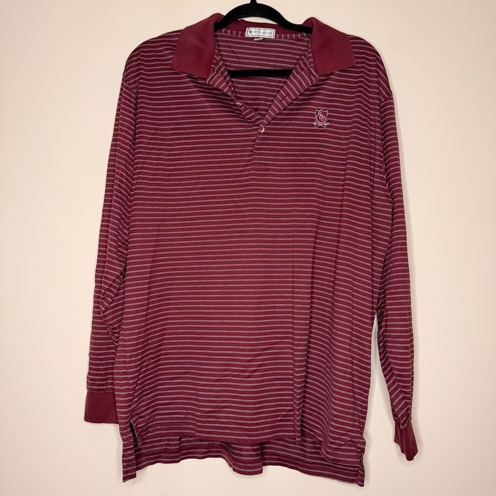 PETER MILLAR Vintage Preppy Collegiate Red Embroidered Striped Polo Shirt